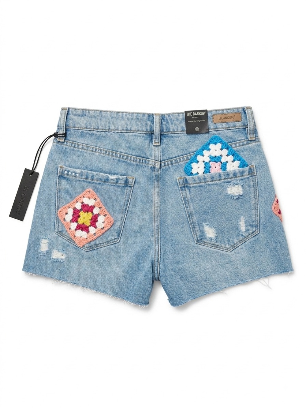 Blank NYC Crocheted Patch Light Blue Denim Shorts-Size 27 - Picture 2 of 6